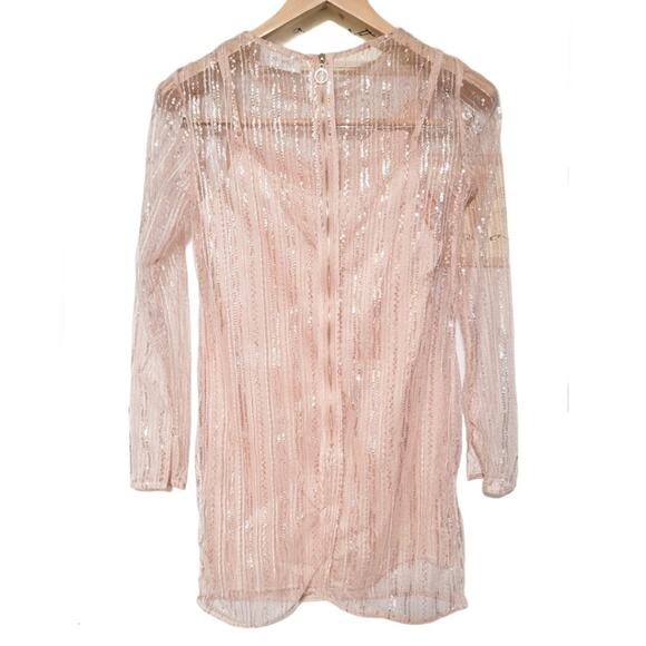 Line & Dot Christi sheer sequin mini peachy pink party dress size S - Picture 3 of 9